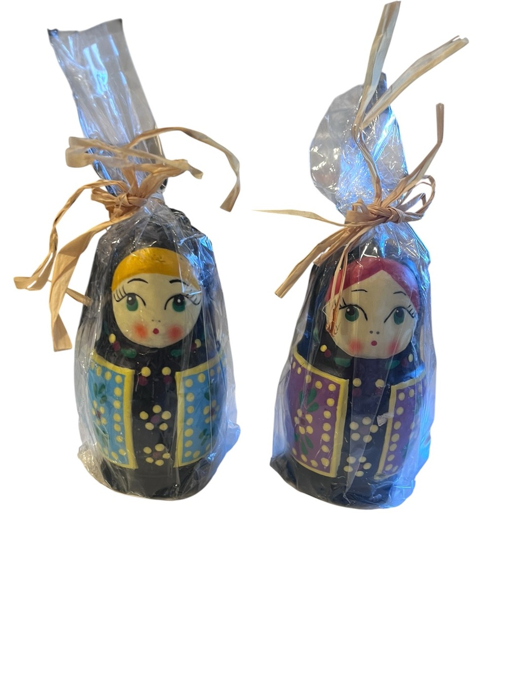 Matryoshka Set of 2 Hand-Painted Matryoshka Doll Candles - Blue & Purple Accents